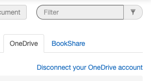 Screenshot from the TextAid library showing the link that can be used to disconnect one's OneDrive account.