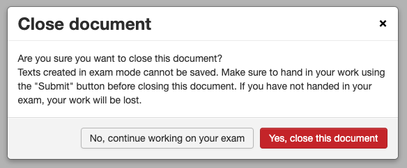 A screenshot of a dialog window that requires the student to confirm the closing of a tab.