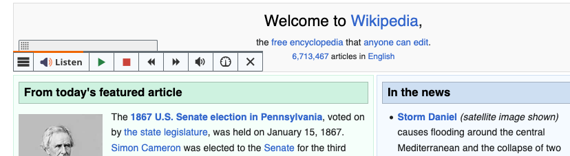 Screenshot of bookmarklet being used on a Wikipedia article.