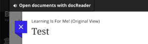 Screenshot of the Open documents with docReader link in Learn Ultra's course banner.