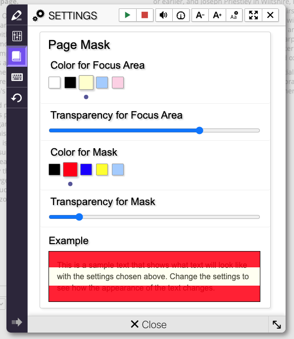 Screenshot of the page mask settings.