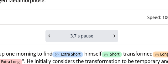 Screenshot of the pause editor between text blocks in the content editor.