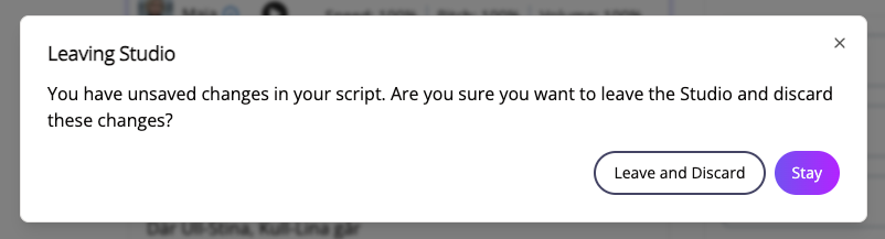 Screenshot of the Leaving Studio dialog window.