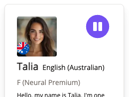 Screenshot of a voice item in the voice gallery. The play button has been pressed so it is displaying a pause icon.