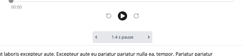 Screenshot of the studio, focusing on the pause control before the first text block.