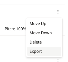 Screenshot of the text block menu with the Export item selected.